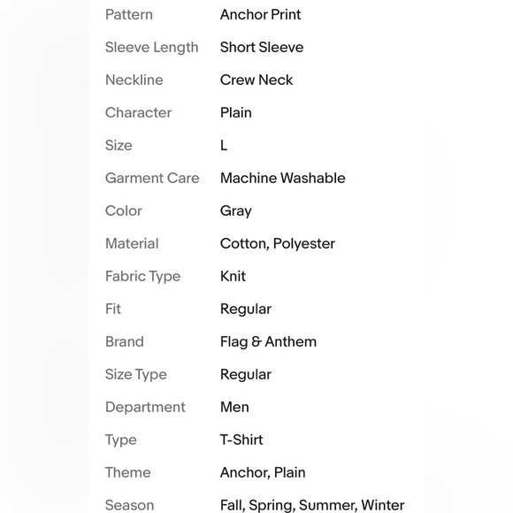 Flag & Anthem Mens T-Shirt Large Grey Anchor Tee Adult Short Sleeve Blank NWT - Picture 9 of 9